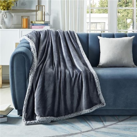 Cozy Tyme T173-20DGC-UE 50 X 60 In. Pascal Flannel Reversible Sherpa Throw Blanket; Dark Grey